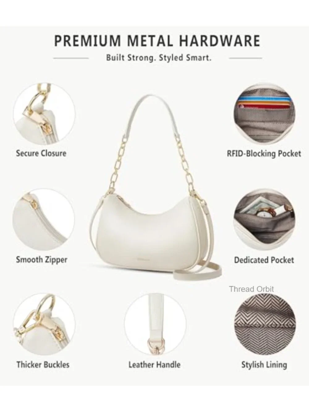 Anti-Theft RFID Crossbody Bag with Chain Strap, Vegan Leather Hobo Purse